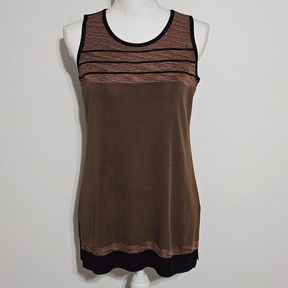 EXCLUSIVLEY MISOOK Twin Set Tank Top Sz S Knit Cardigan Sz XS Brown Stripe Fall - Picture 7 of 12